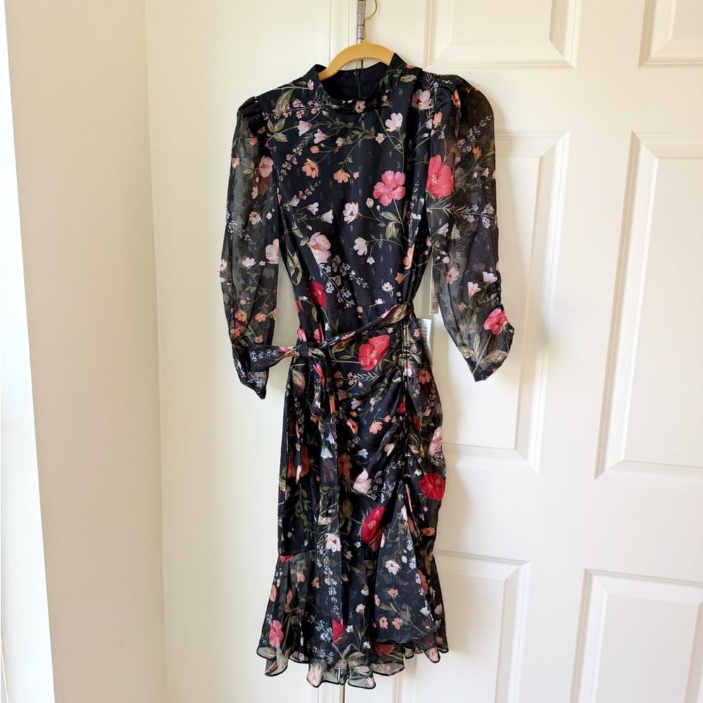 Eliza J Black Floral Long Sleeve Dress